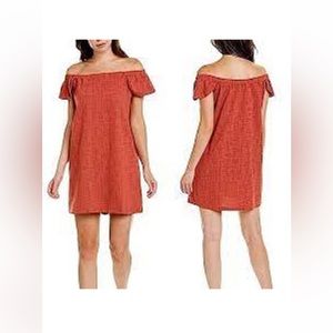 MADEWELL Eloise Off the Shoulder Flutter Sleeve Dress in Rust XS